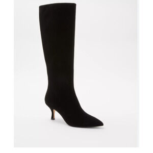 Ann Taylor Curved Stiletto Kitten Heel Suede Boot Black 8M